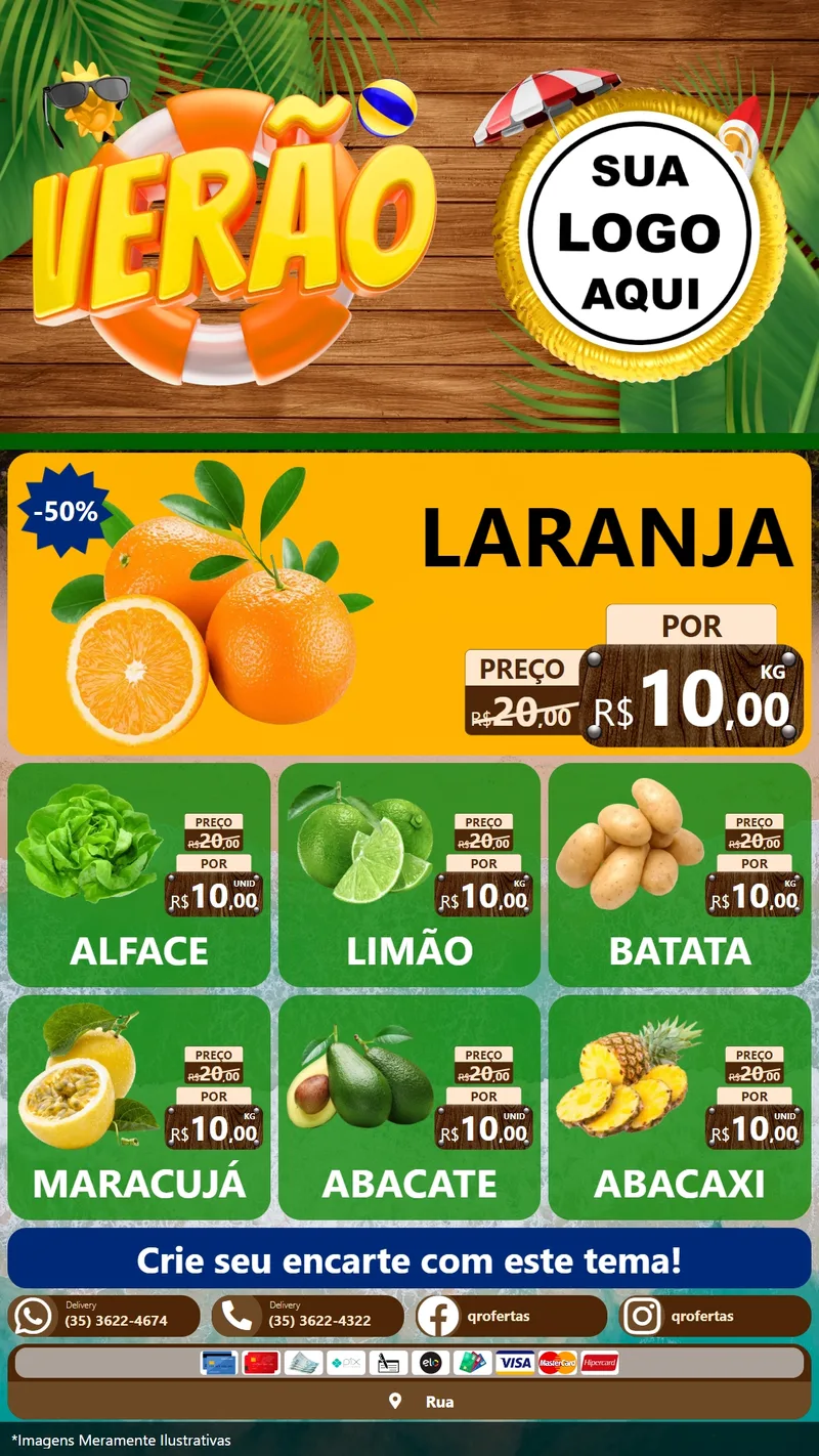 Modelo de Rede Social para Stories com o tema Verão para Hortifrúti