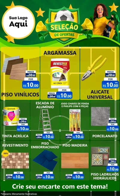 Modelo de Encarte para Encarte Grande com o tema Seleção de Ofertas - Copa para Material para Construção