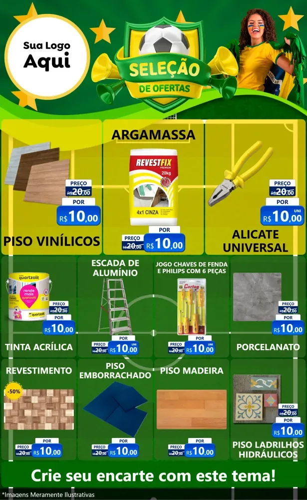 Modelo de Encarte para Encarte Grande com o tema Seleção de Ofertas - Copa para Material para Construção
