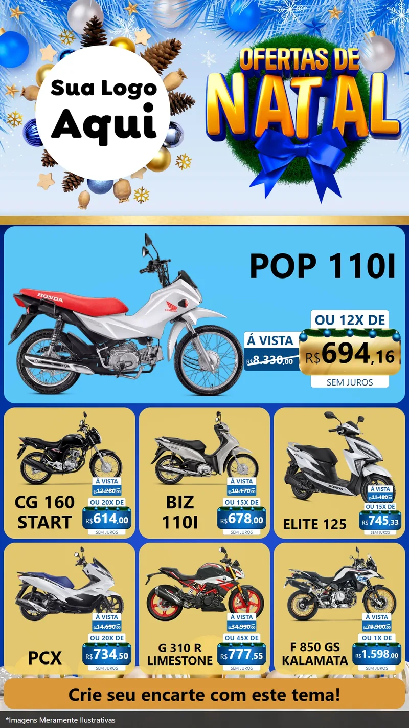 Modelo de Rede Social para Stories com o tema Ofertas de Natal para Concessionaria de Motos