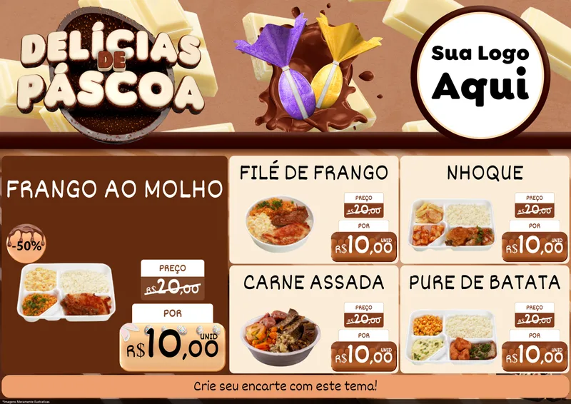 Modelo de Encarte para Encarte A4 Horizontal com o tema Delícias de Páscoa para Restaurante
