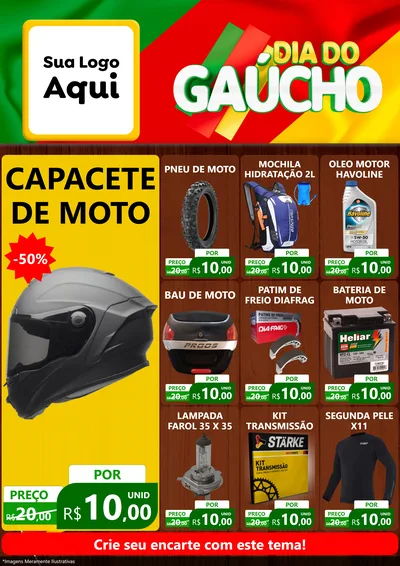 Modelo de Encarte para Encarte A4 Vertical com o tema Dia do Gaúcho para Moto peças