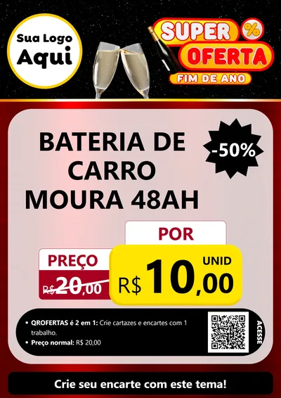Modelo de Cartaz para Cartaz A4 Vertical com o tema Super Oferta Fim de Ano para Baterias Elétricas