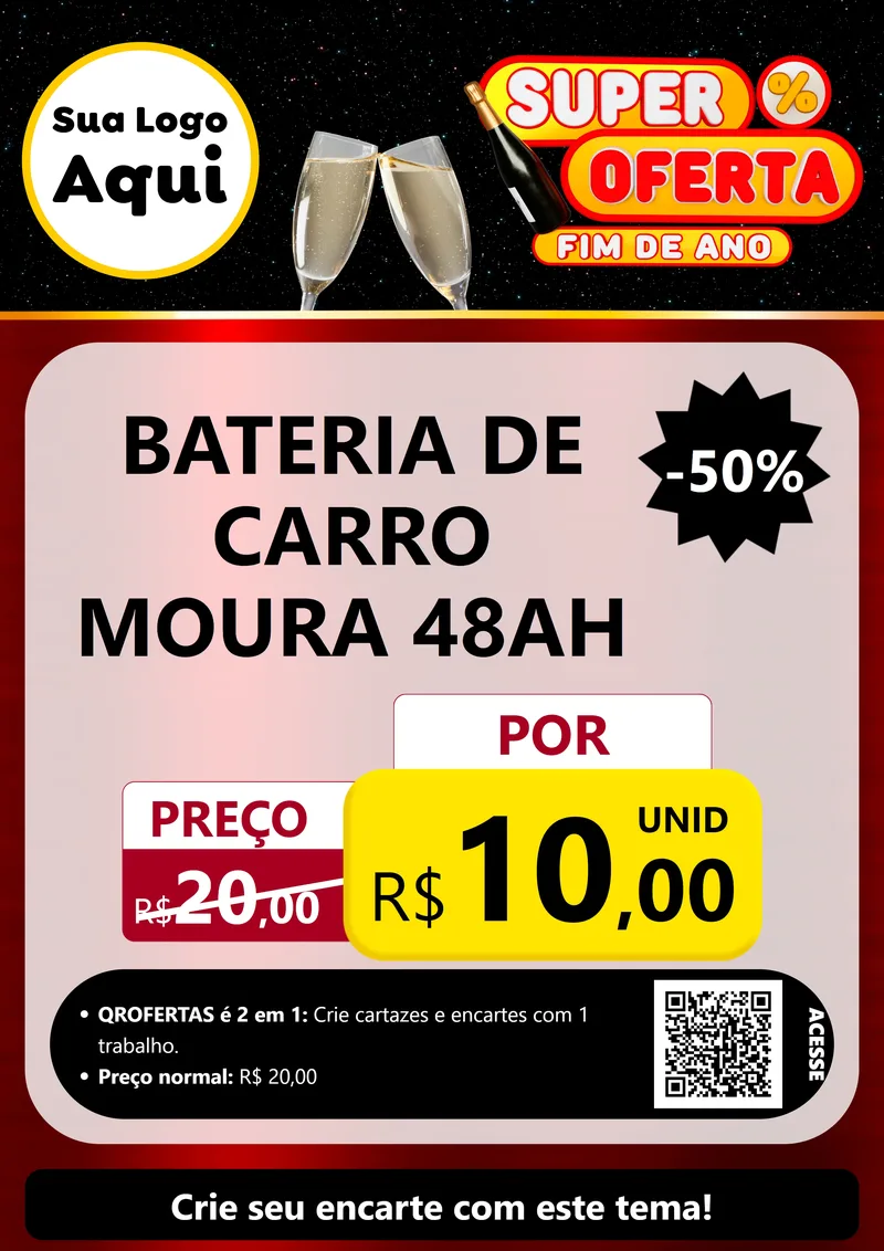 Modelo de Cartaz para Cartaz A4 Vertical com o tema Super Oferta Fim de Ano para Baterias Elétricas