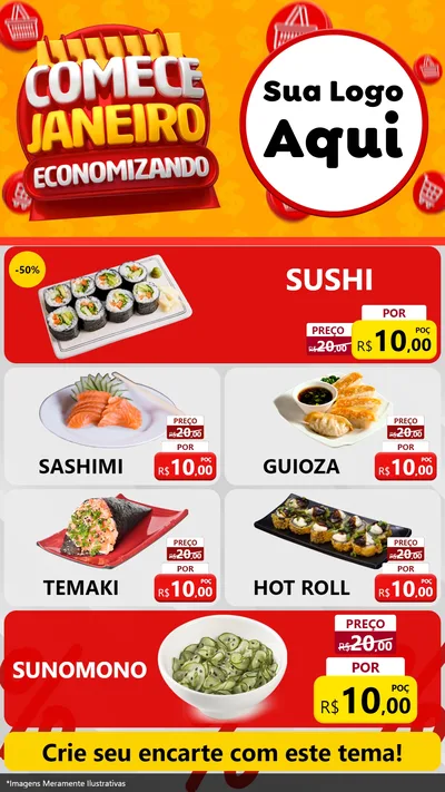 Modelo de TV para TV Vertical com o tema Comece Janeiro Economizando para Comida japonesa