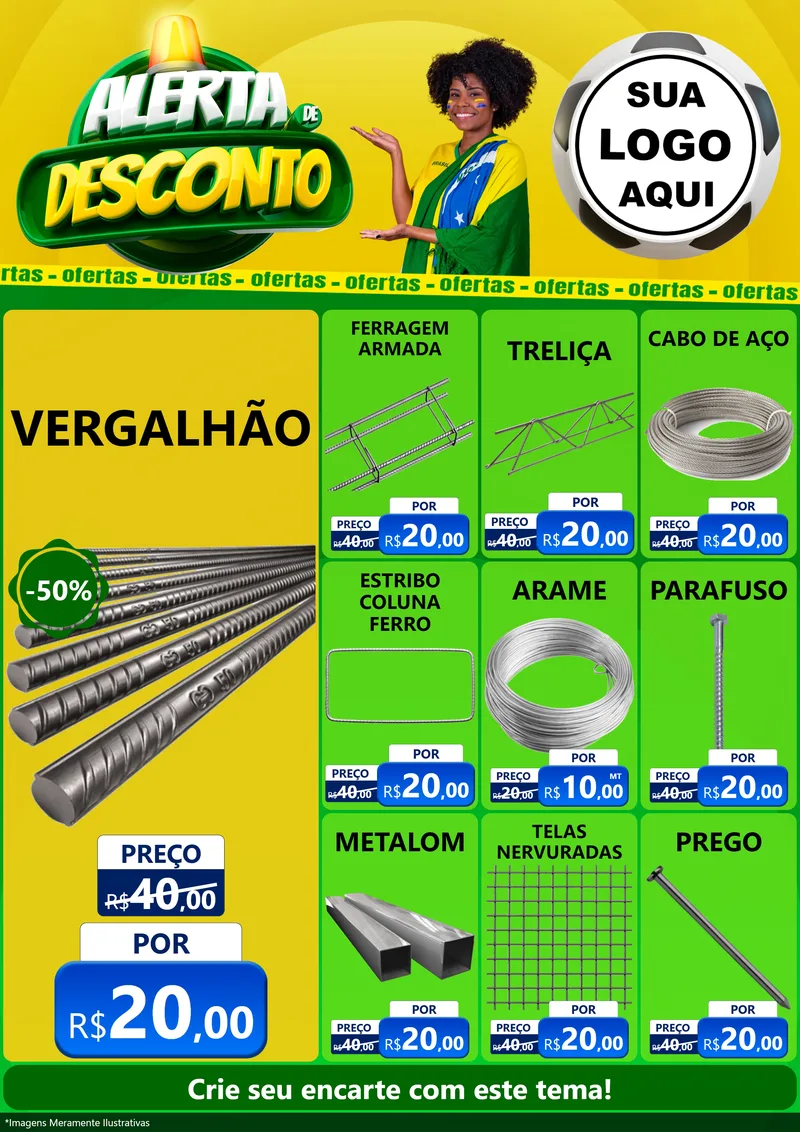 Modelo de Encarte para Encarte A4 Vertical com o tema Alerta de Desconto para Ferragens
