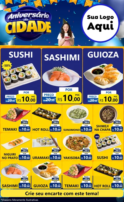 Modelo de Encarte para Encarte Grande com o tema Aniversário da Cidade para Comida japonesa