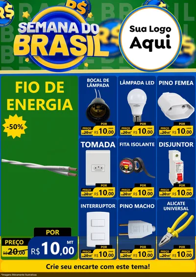 Modelo de Encarte para Encarte A4 Vertical com o tema Semana Do Brasil para Materiais Elétricos