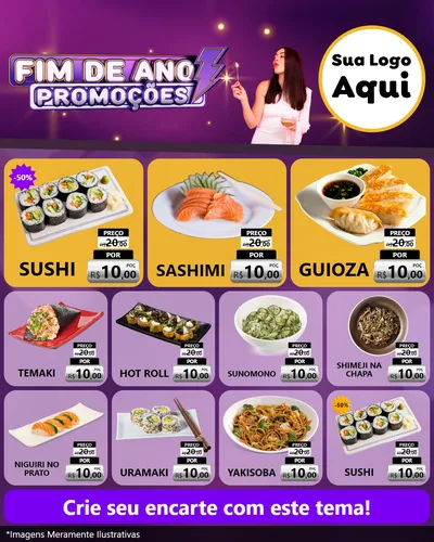 Modelo de Rede Social para Feed Instagram com o tema Fim de Ano Promoções para Comida japonesa