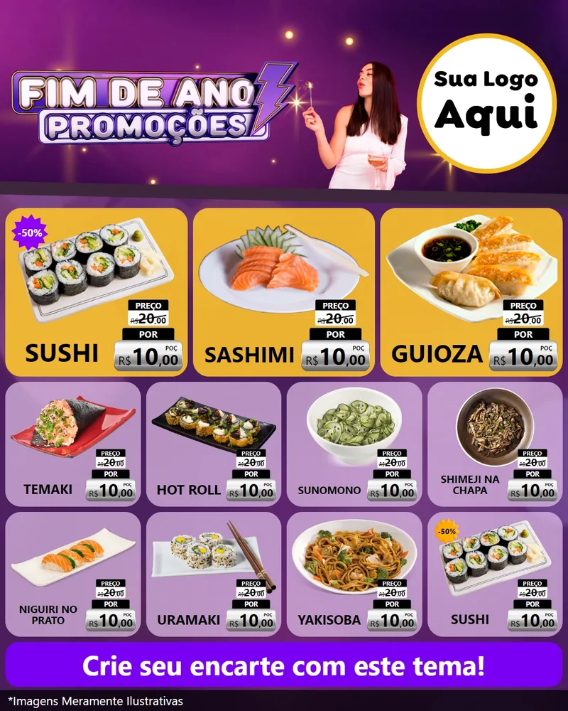 Modelo de Rede Social para Feed Instagram com o tema Fim de Ano Promoções para Comida japonesa