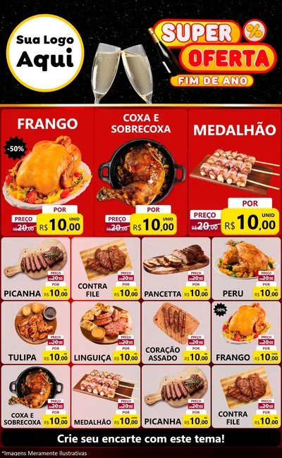 Modelo de Encarte para Encarte Grande com o tema Super Oferta Fim de Ano para Assados