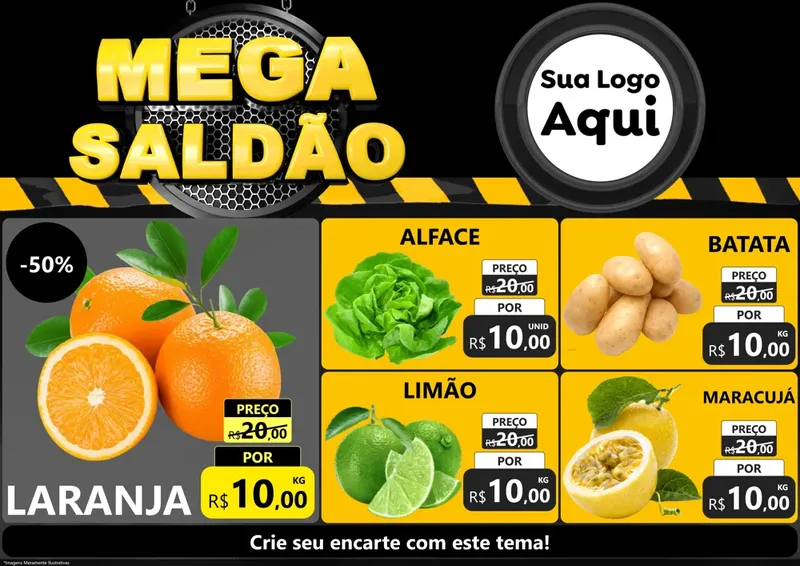 Modelo de Encarte para Encarte A4 Horizontal com o tema Mega Saldão para Hortifrúti