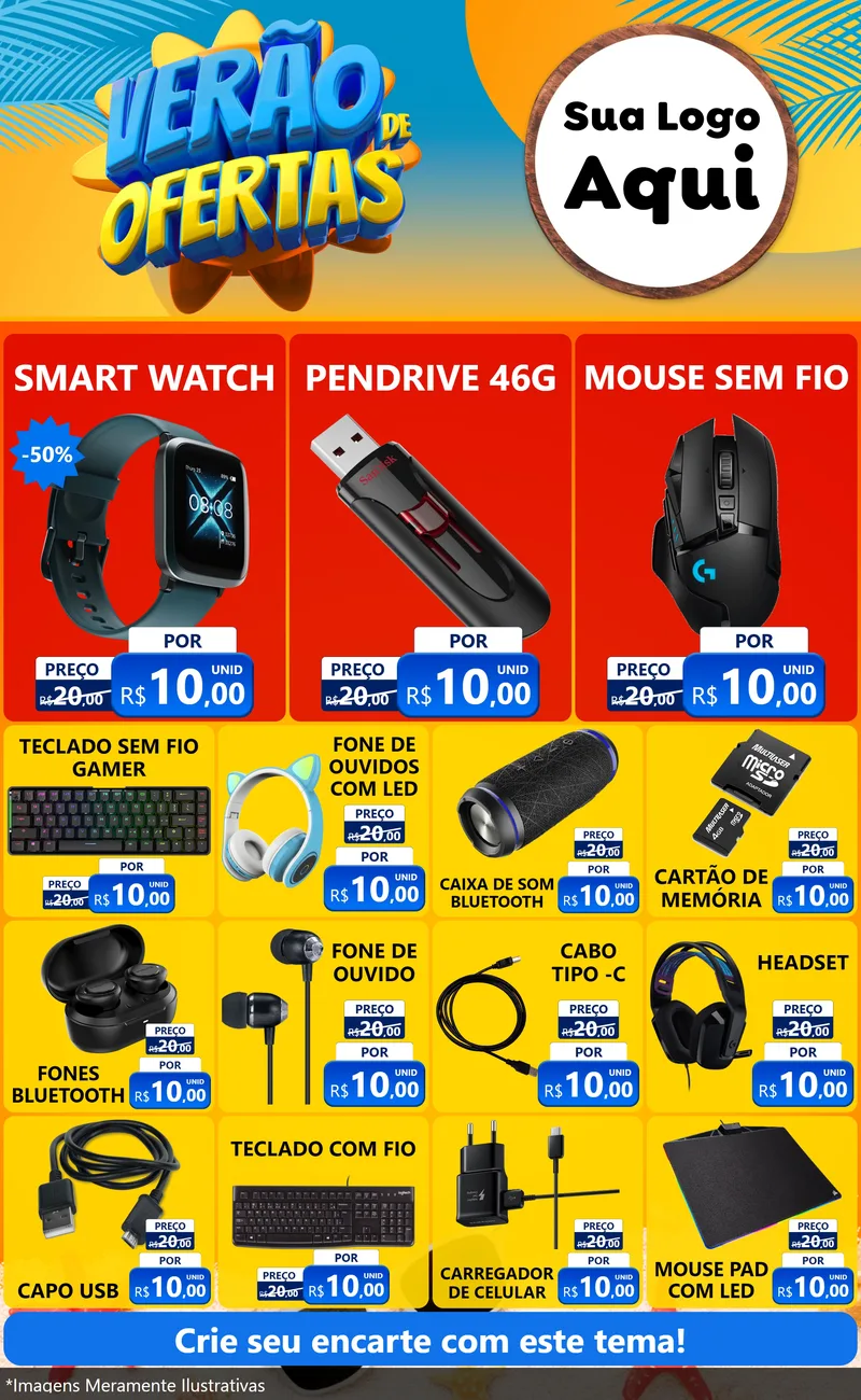 Modelo de Encarte para Encarte Grande com o tema Verão de Ofertas para Informática