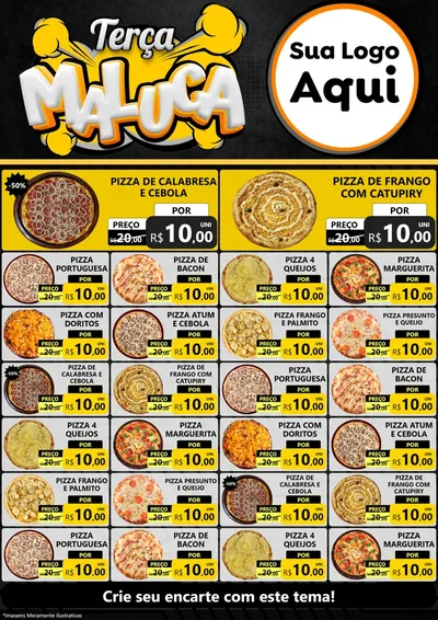 Modelo de Encarte para Encarte A4 Vertical com o tema Terça Maluca para Pizzaria