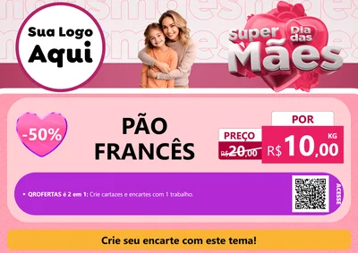 Modelo de Cartaz para Cartaz A4 Horizontal com o tema Super Dia Das Mães para Padaria
