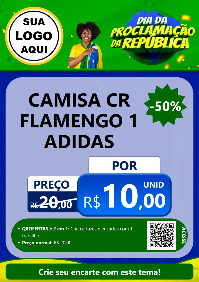Modelo de Cartaz para Cartaz A4 Vertical com o tema Dia Da Proclamação Da República para Roupas e acessórios