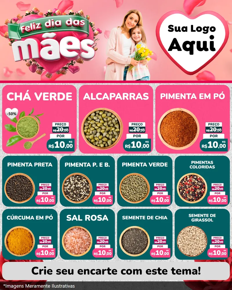 Modelo de Rede Social para Feed Instagram com o tema Feliz Dia das Mães para Produtos Naturais