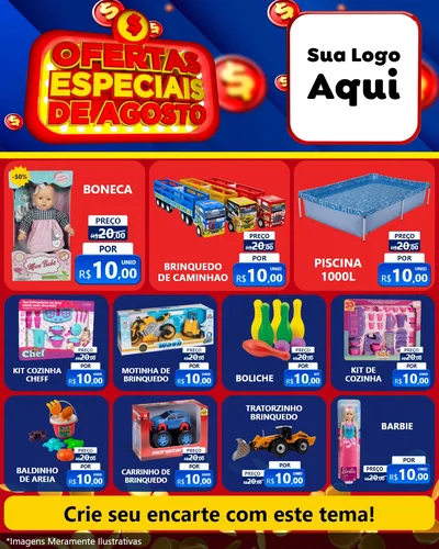 Modelo de Rede Social para Feed Instagram com o tema Ofertas Especiais de Agosto para Brinquedos