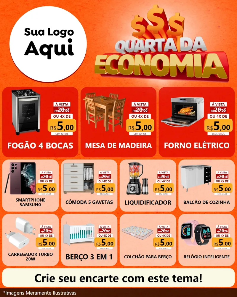 Modelo de Rede Social para Feed Instagram com o tema Quarta da Economia para Móveis e Eletro