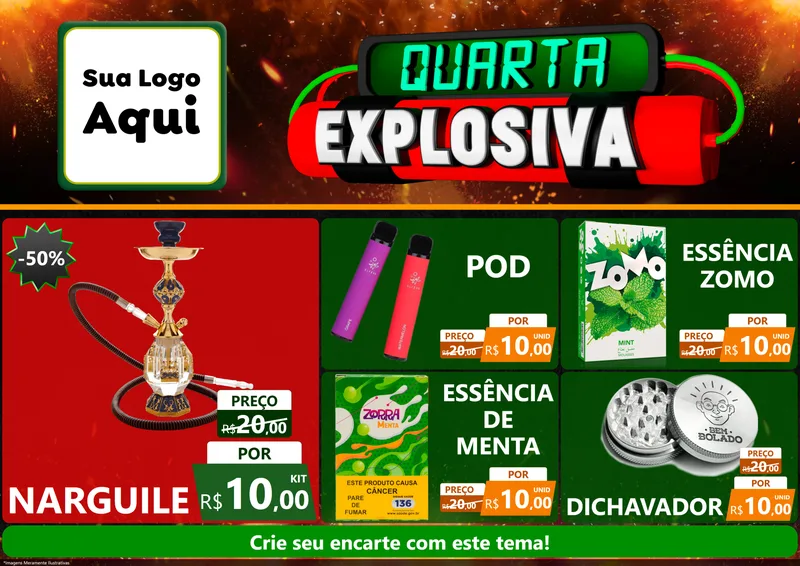 Modelo de Encarte para Encarte A4 Horizontal com o tema Quarta Explosiva para Tabacaria