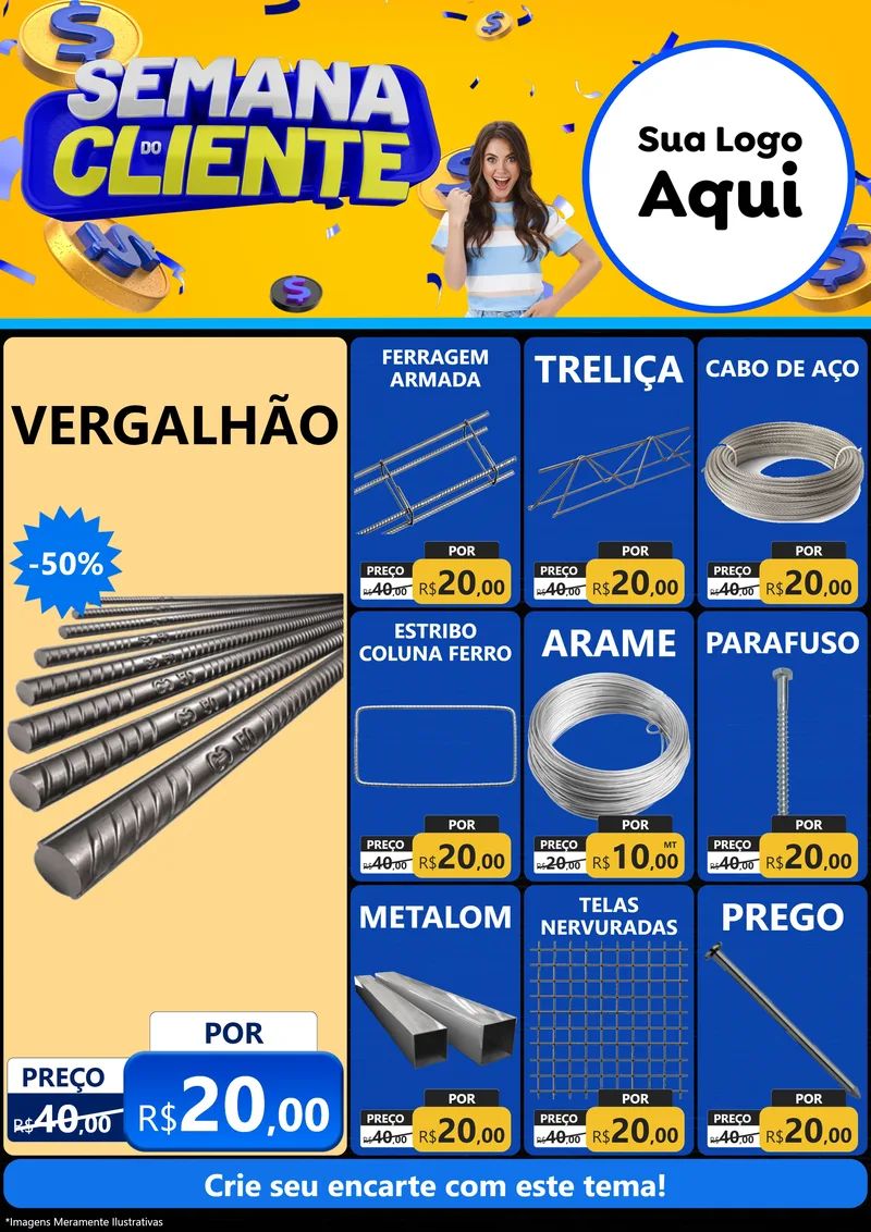 Modelo de Encarte para Encarte A4 Vertical com o tema Semana do Cliente para Ferragens