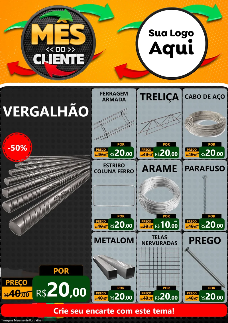 Modelo de Encarte para Encarte A4 Vertical com o tema Mês do Cliente para Ferragens