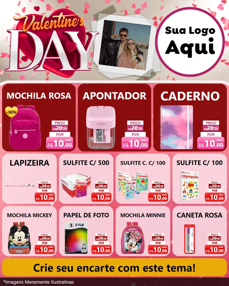 Modelo de Rede Social para Feed Instagram com o tema Valentine's Day para Papelaria