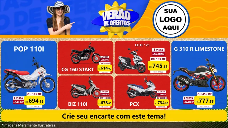 Modelo de TV para TV Horizontal com o tema Verão de Ofertas para Concessionaria de Motos