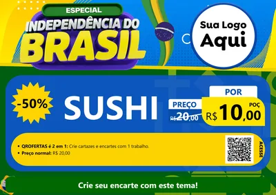 Modelo de Cartaz para Cartaz A4 Horizontal com o tema Especial Independência do Brasil para Comida japonesa