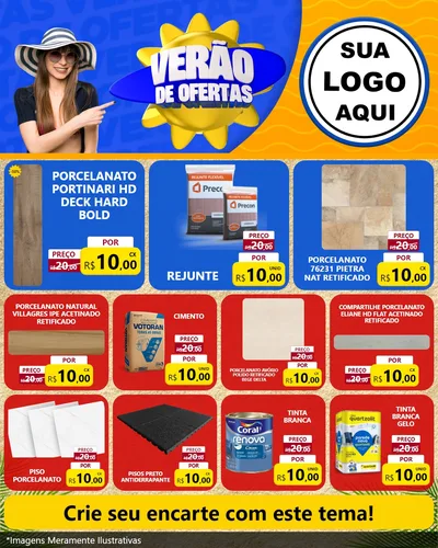Modelo de Rede Social para Feed Instagram com o tema Verão de Ofertas para Pisos e revestimentos