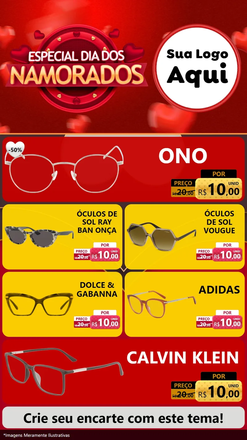 Modelo de TV para TV Vertical com o tema Especial Dia Dos Namorados para Óticas
