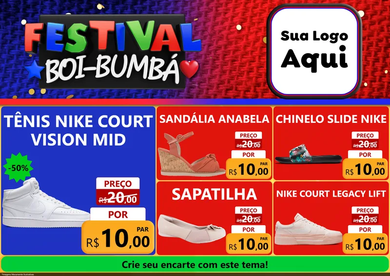 Modelo de Encarte para Encarte A4 Horizontal com o tema Festival Boi-Bumbá para Calçados
