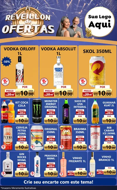 Modelo de Encarte para Encarte Grande com o tema Réveillon de Ofertas para Distribuidora de bebidas