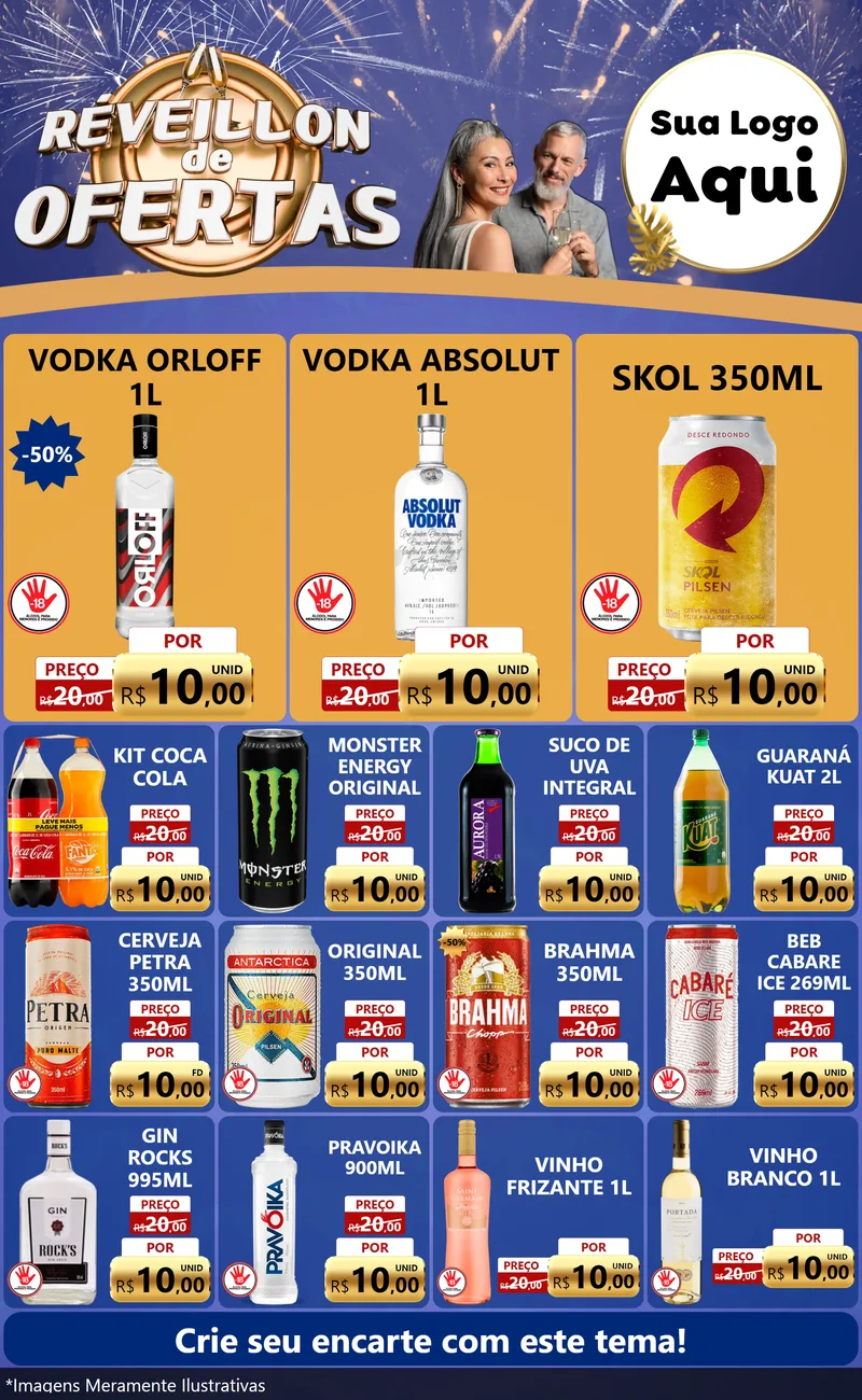 Modelo de Encarte para Encarte Grande com o tema Réveillon de Ofertas para Distribuidora de bebidas
