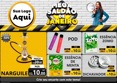 Modelo de Encarte para Encarte A4 Horizontal com o tema Mega Saldão de Janeiro para Tabacaria