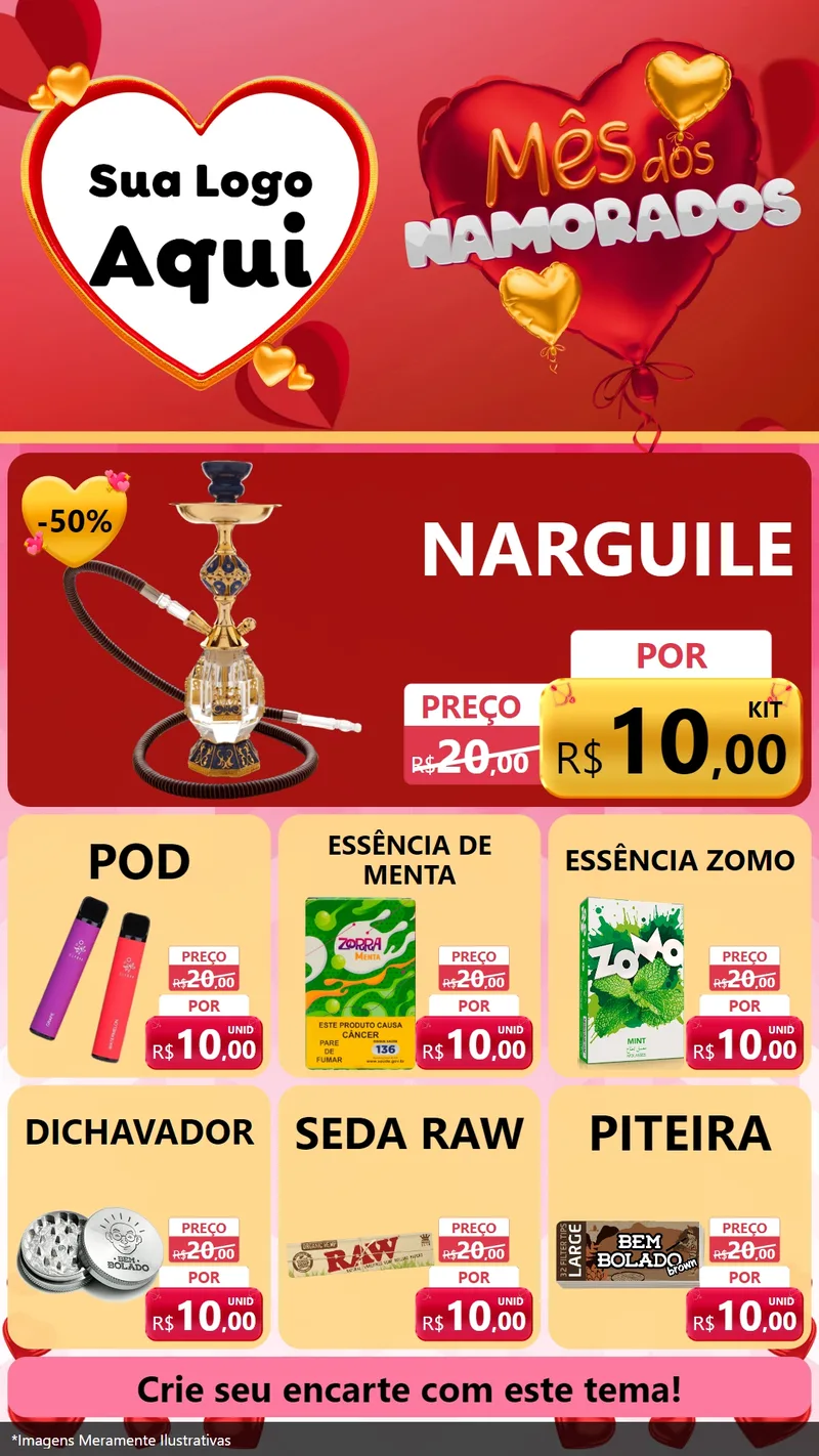 Modelo de Rede Social para Stories com o tema Mês dos Namorados para Tabacaria