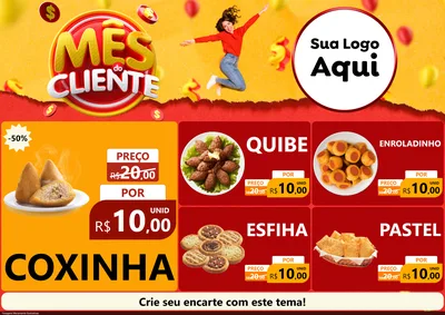 Modelo de Encarte para Encarte A4 Horizontal com o tema Mês do Cliente para Salgadaria