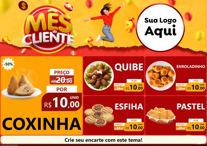 Modelo de Encarte para Encarte A4 Horizontal com o tema Mês do Cliente para Salgadaria