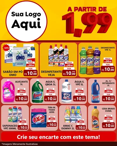 Modelo de Rede Social para Feed Instagram com o tema A Partir de Um e Noventa e Nove - 1,99 para Produtos de Limpeza