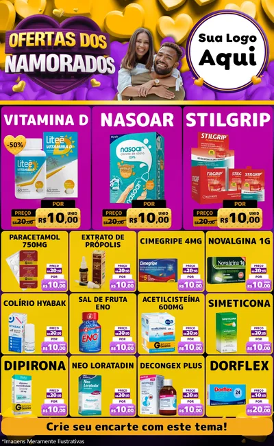 Modelo de Encarte para Encarte Grande com o tema Oferta Dos Namorados para Farmácia