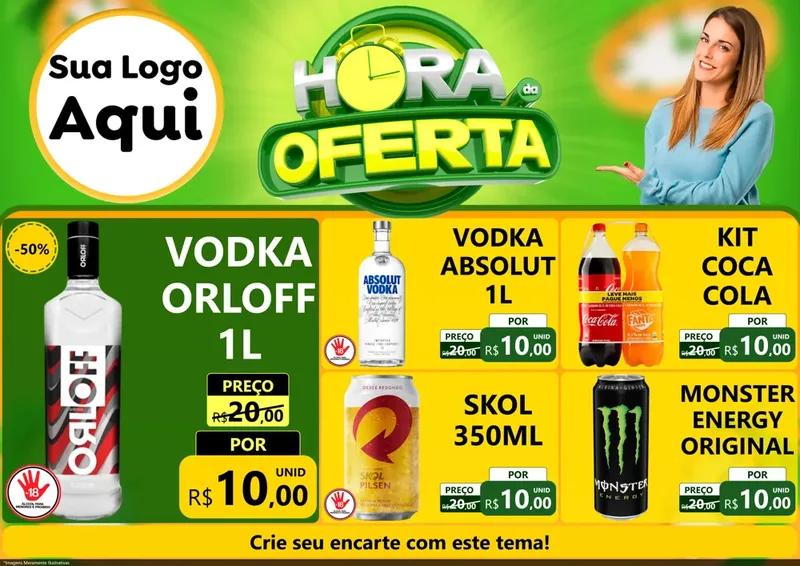 Modelo de Encarte para Encarte A4 Horizontal com o tema Hora da Oferta para Distribuidora de bebidas