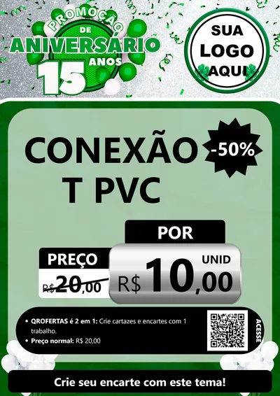 Modelo de Cartaz para Cartaz A4 Vertical com o tema Promoção de Aniversário - 15 Anos para Tubos e conexões