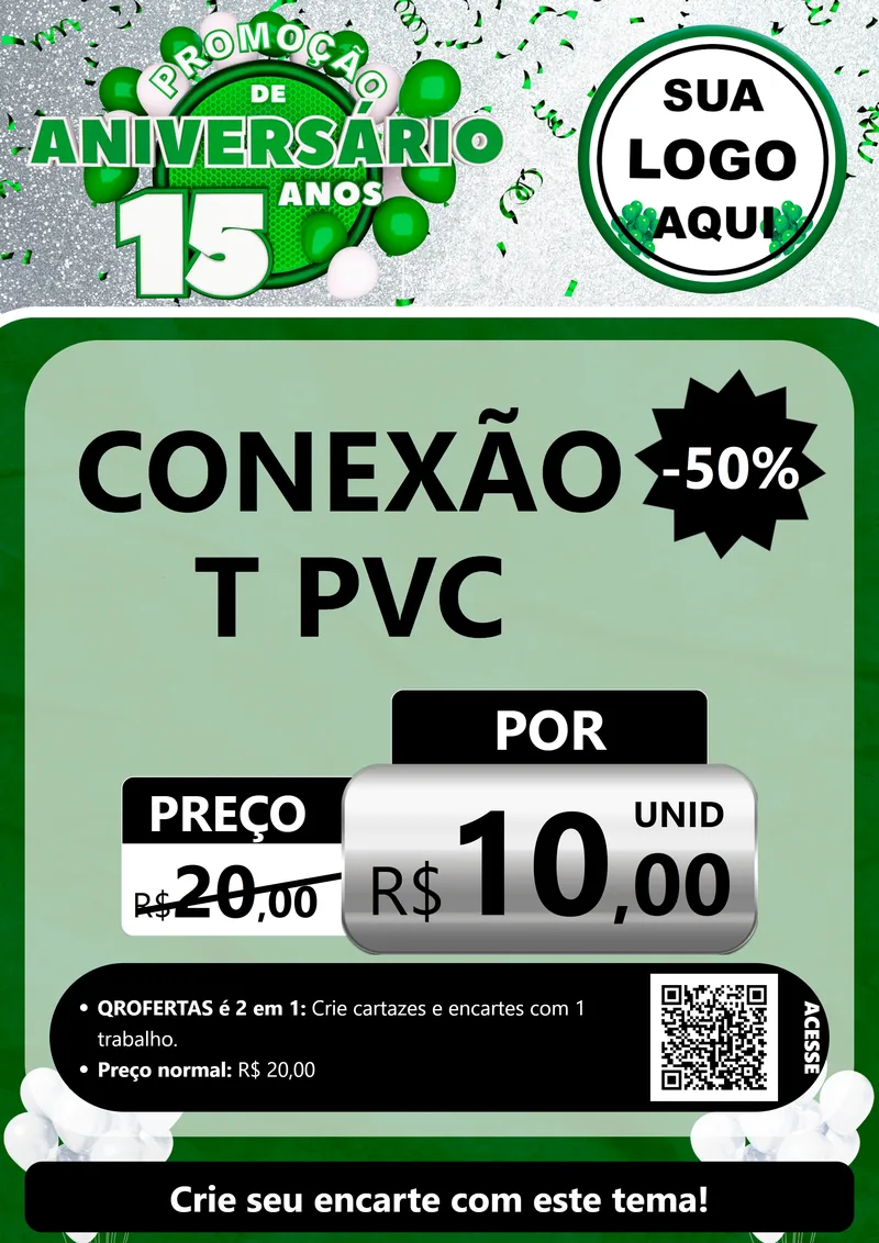 Modelo de Cartaz para Cartaz A4 Vertical com o tema Promoção de Aniversário - 15 Anos para Tubos e conexões