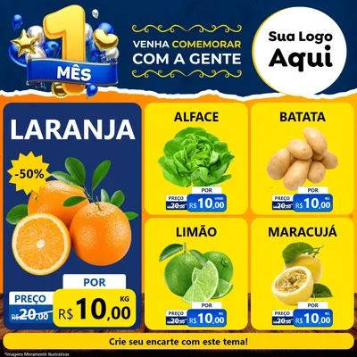 Modelo de Rede Social para Feed Facebook com o tema Um Mês de Aniversário para Hortifrúti