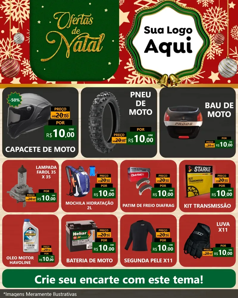 Modelo de Rede Social para Feed Instagram com o tema Natal de Ofertas para Moto peças