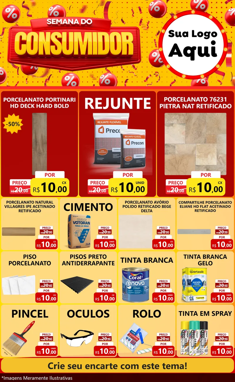 Modelo de Encarte para Encarte Grande com o tema Semana do Consumidor para Pisos e revestimentos