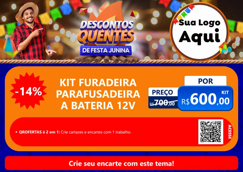 Modelo de Cartaz para Cartaz A4 Horizontal com o tema Descontos Quentes de Festa Junina para Maquinas e Ferramentas