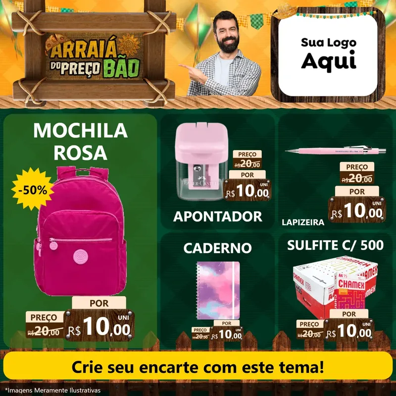 Modelo de Rede Social para Feed Facebook com o tema Arraiá do preço bão para Papelaria