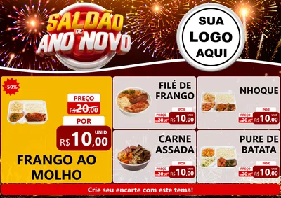 Modelo de Encarte para Encarte A4 Horizontal com o tema Saldão de Ano Novo para Restaurante