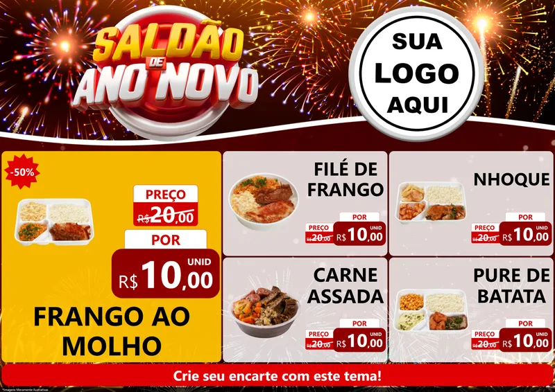 Modelo de Encarte para Encarte A4 Horizontal com o tema Saldão de Ano Novo para Restaurante